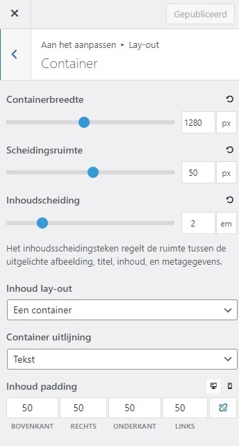 Container instellingen