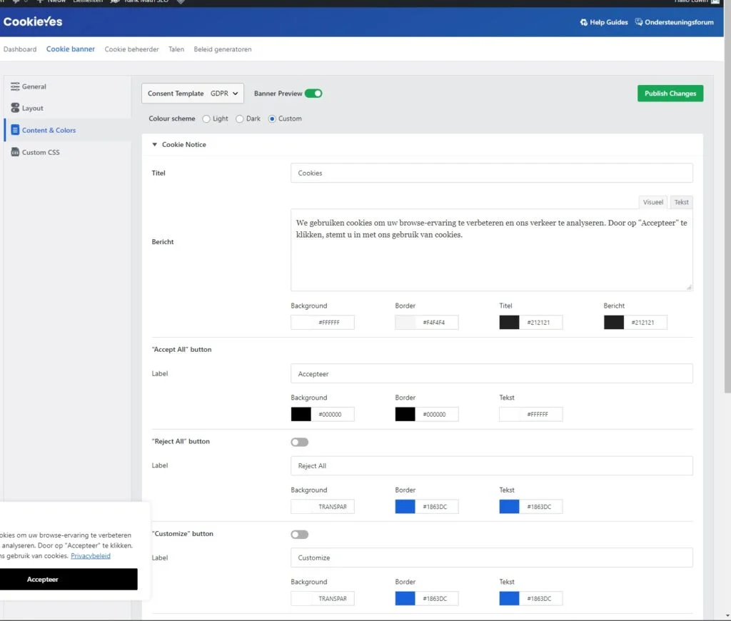 Cookiemelding AVG website WordPress plugin