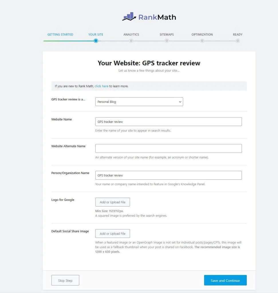 GPS tracker review Your Site instellingen RankMath SEO