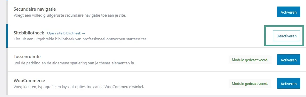 Sitebibliotheek activeren GeneratePress