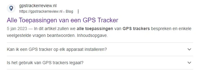 Voorbeeld FAQ in SERP