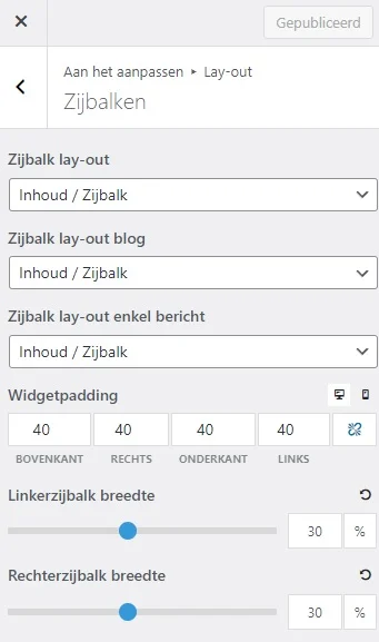 Zijbalk instellingen