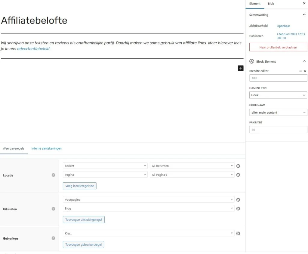 Affiliatebelofte maken stappenplan voorbeeld GeneratePress